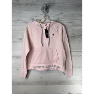 Under Armour Hoodie Womens XS Pink Rival‎ Fleece Mesh Logo Pullover Sweatshirt